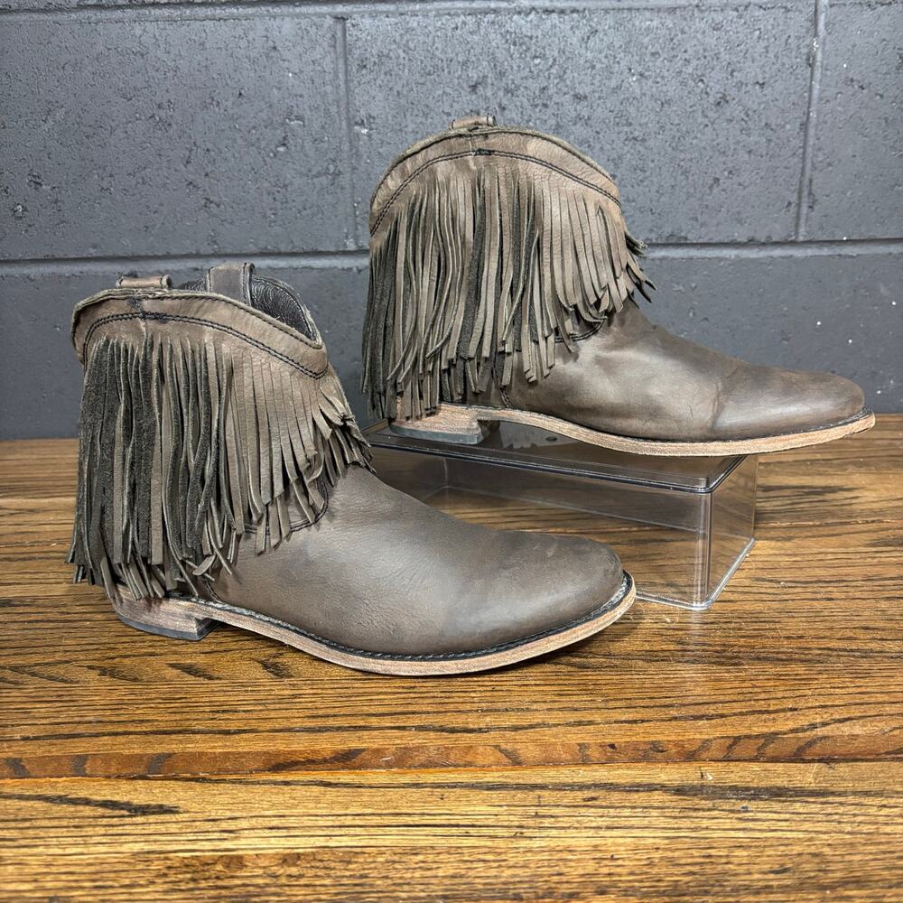 Liberty Black Brown Leather Suede Fringe Western Ankle Boots Boho Women’s 10